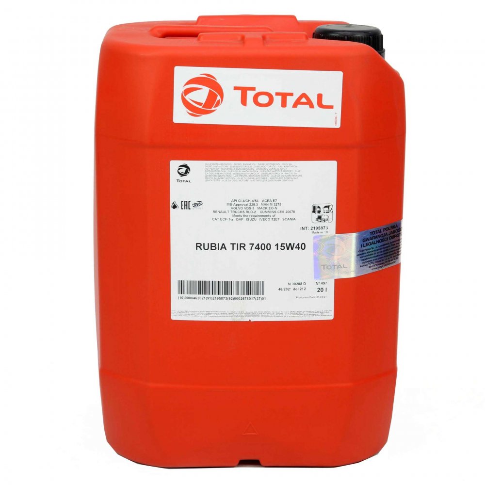 Масло моторное Total RUBIA TIR 7400 15W-40 20л 113430 Total 113430