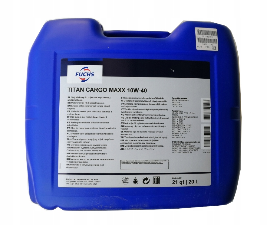 Масло моторное Fuchs TITAN CARGO MAXX 10W-40 20л 601111280 Fuchs 601111280